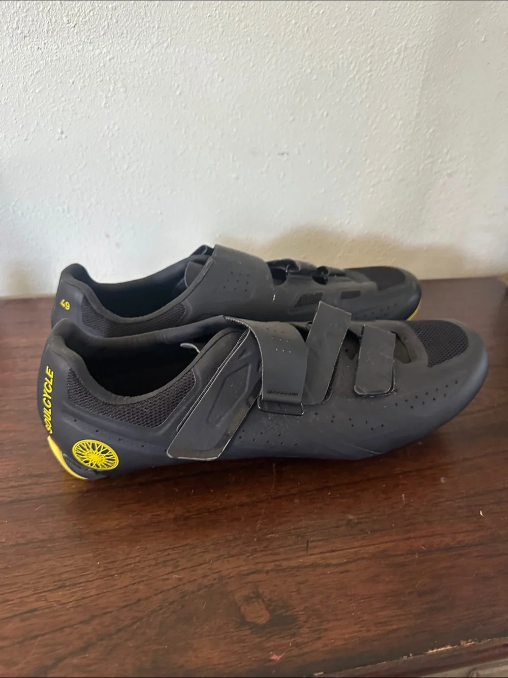 soulcycle Black Cycling Shoes with Yellow Detailing